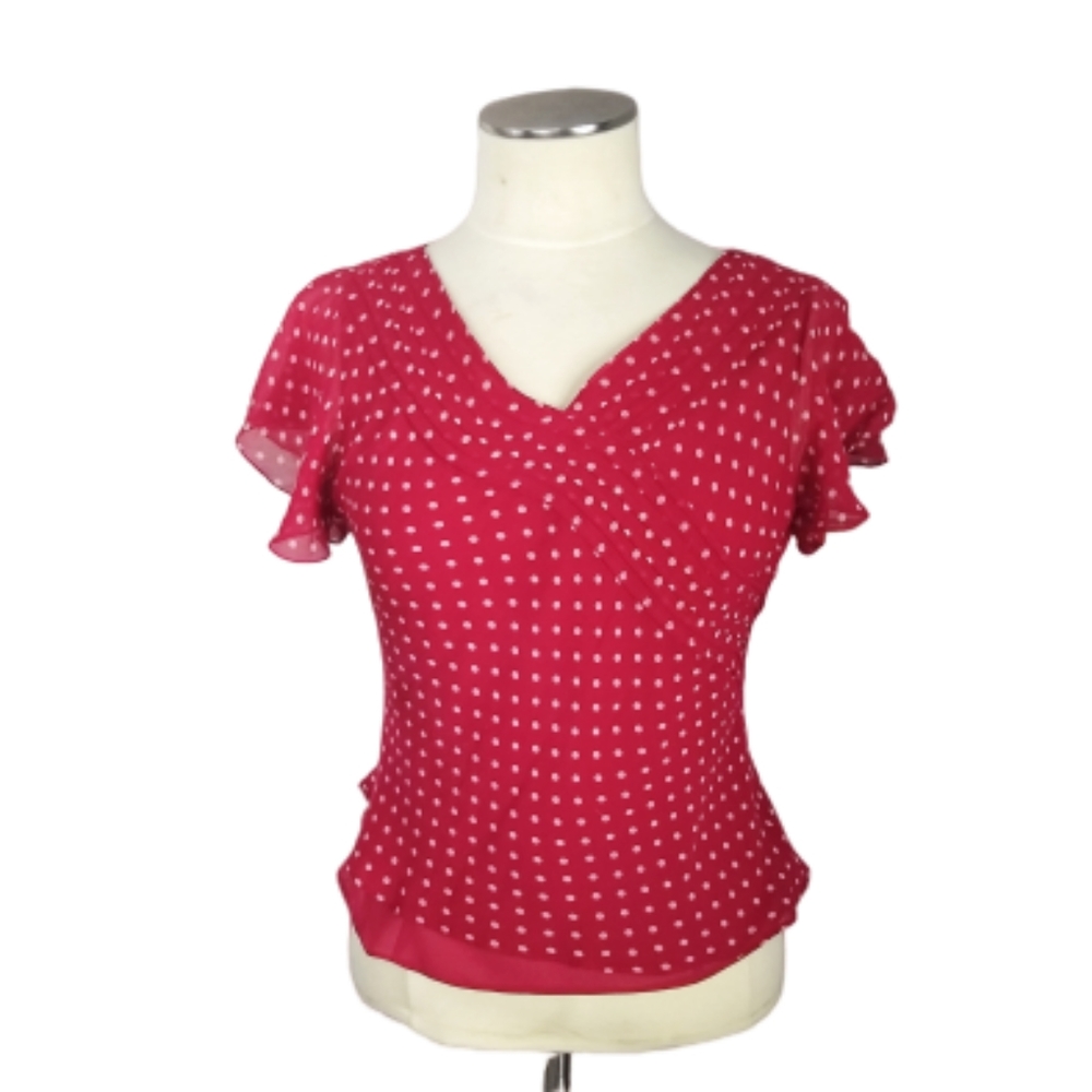 PAPELL petites silk polka dot short sleeve top 10P